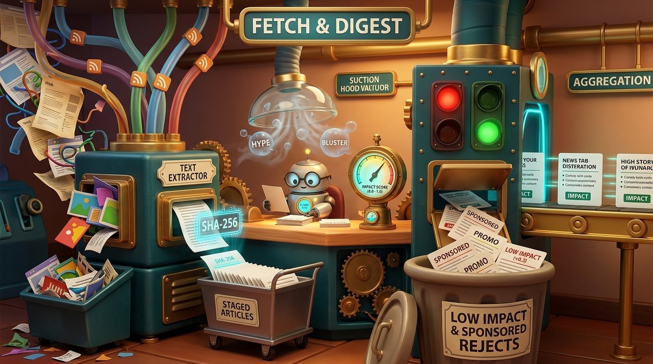 Fetching, text extraction, and Flash-Lite digest scoring